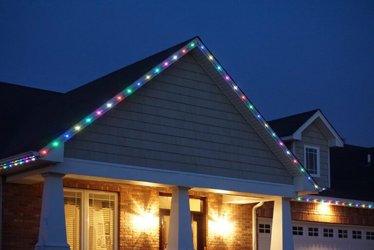 Roofline trim lighting in festive Easter colors