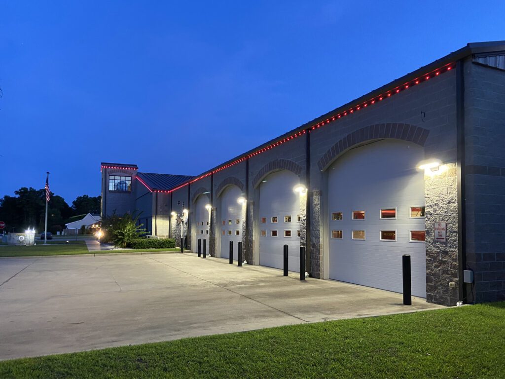 Fire station with Red LED commercial lighting