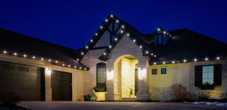 Angle view of elegant home with warm white accent lighting