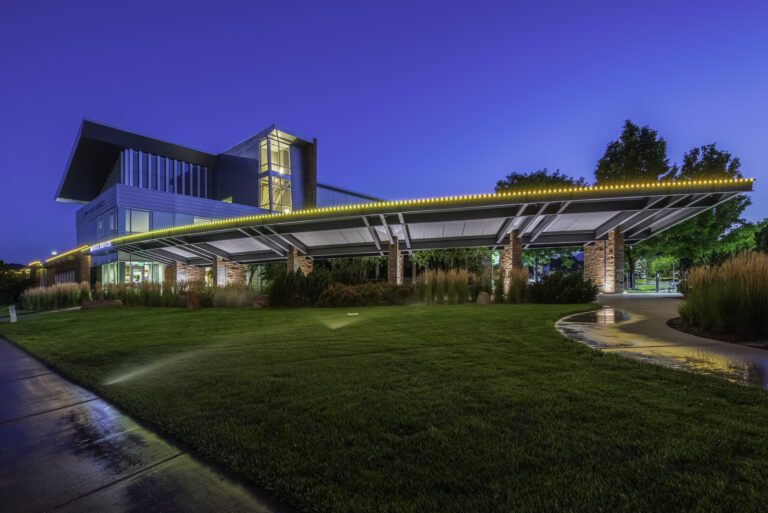 Local municipal building with warm white commercial LED lighting