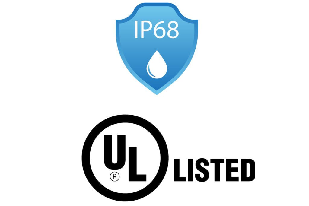 IP68 rating and UL-Listed Logo